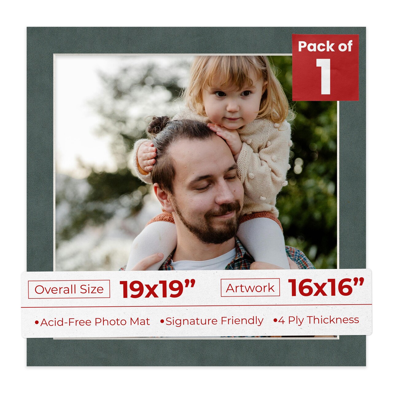Dark Grey Suede Mat Board for 19x19 Frames - Fits 16x16 Photos